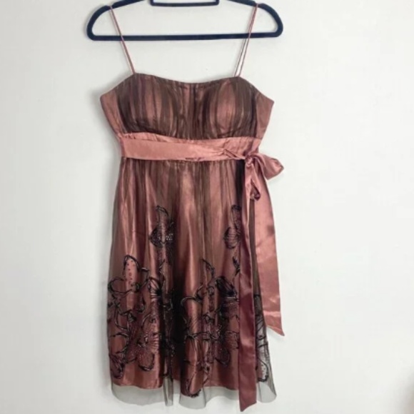 Vintage S.L. Fashions Bronze Metallic Tulle Satin Babydoll Mini Dress Fairycore - Picture 2 of 7